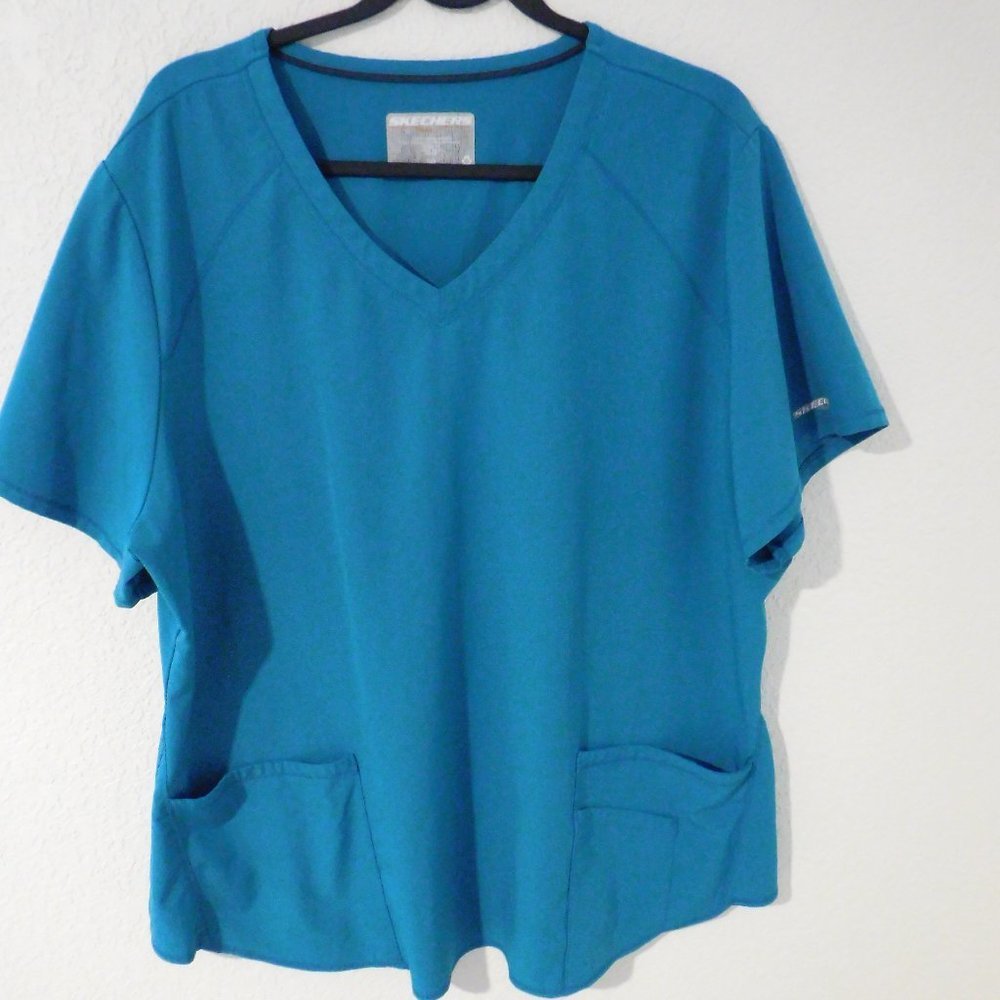 Skechers Womens 3-Pocket V-Neck Scrub Top Turquoise 3XL